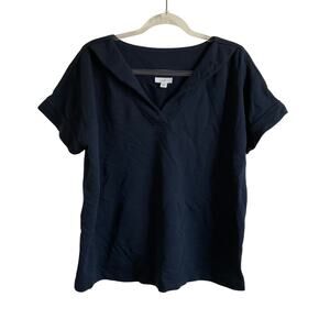 J. Jill Navy Blue Cotton Terry Cloth Short Sleeve Sweater Top - Size Large